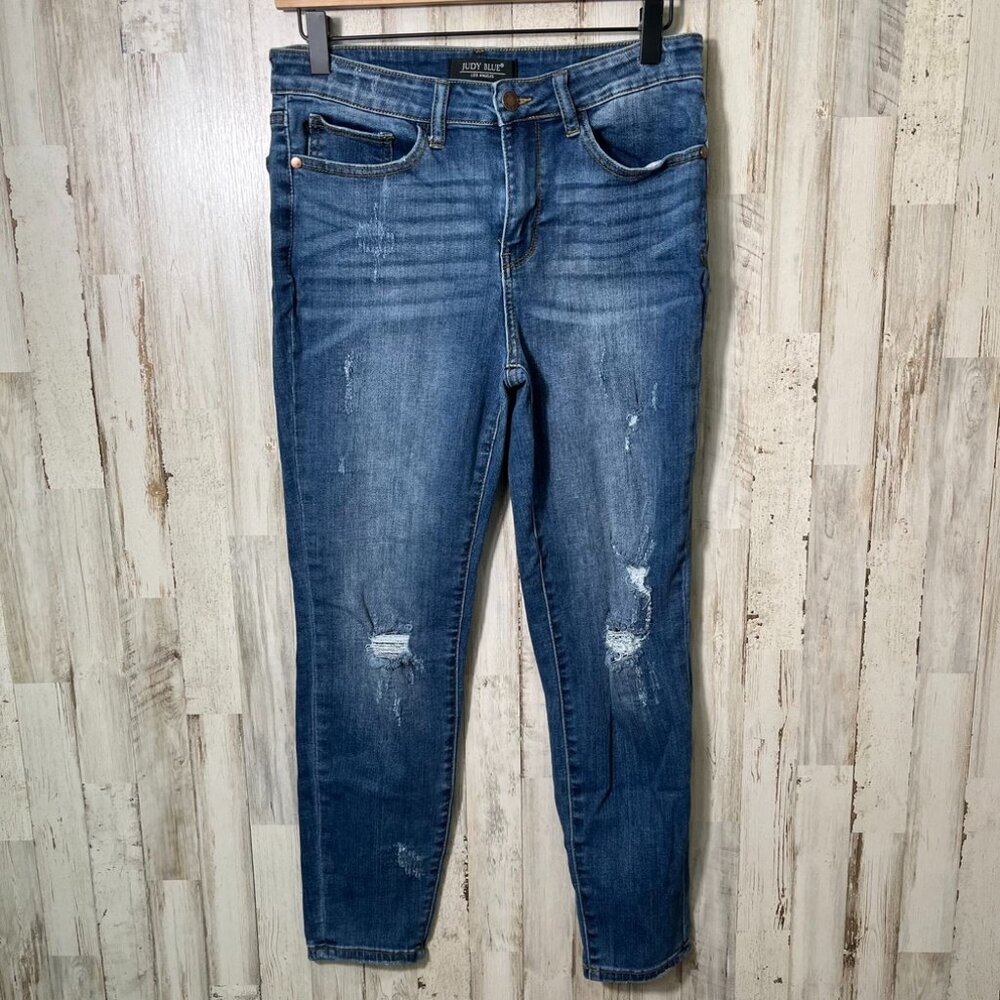 Judy Blue Relaxed Fit Distressed Jeans Mid Rise Medium Wash‎ Womens Size 30